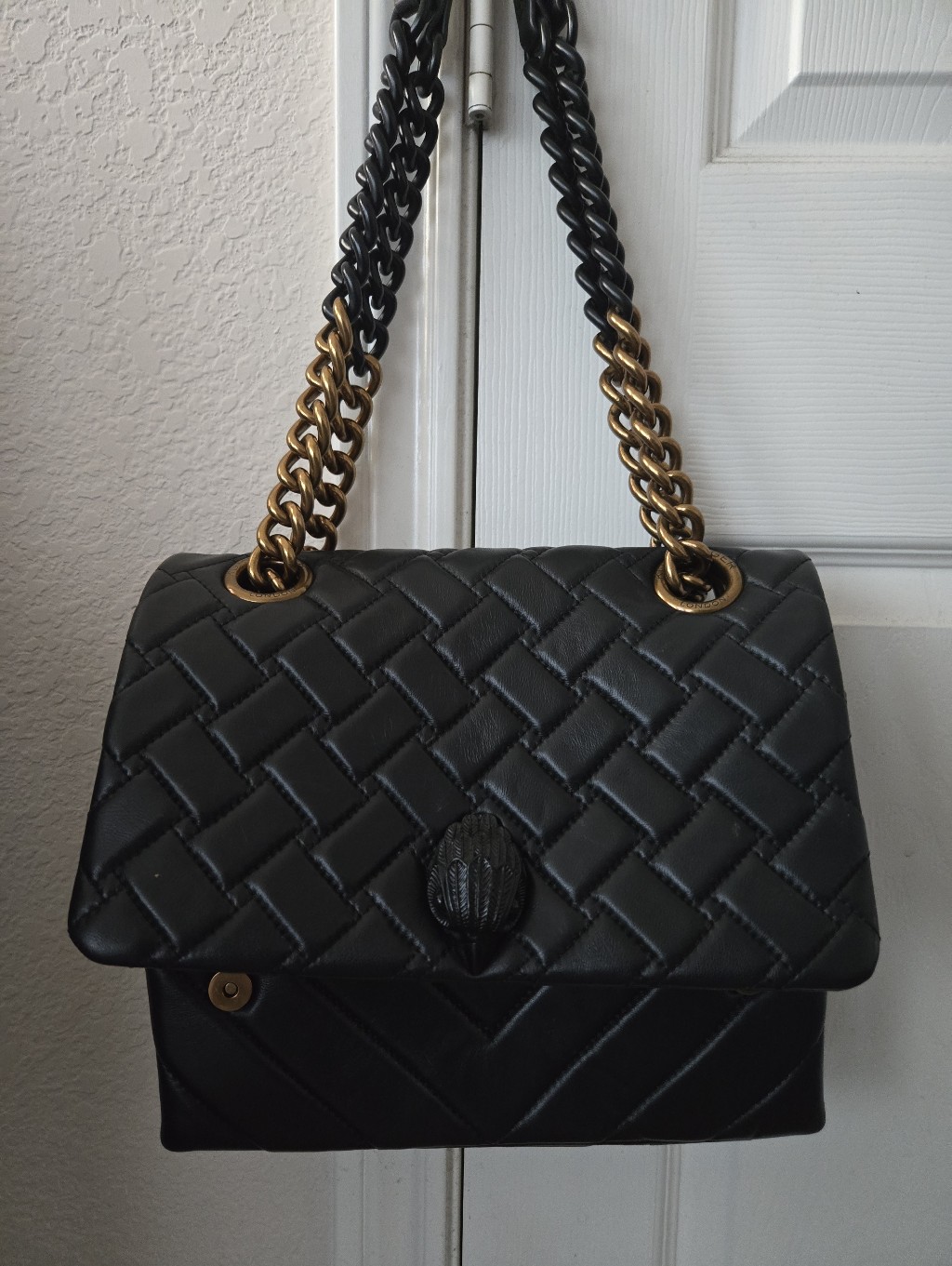 Kurt Geiger Black Quilted Shoulder Bag With Gold Chain